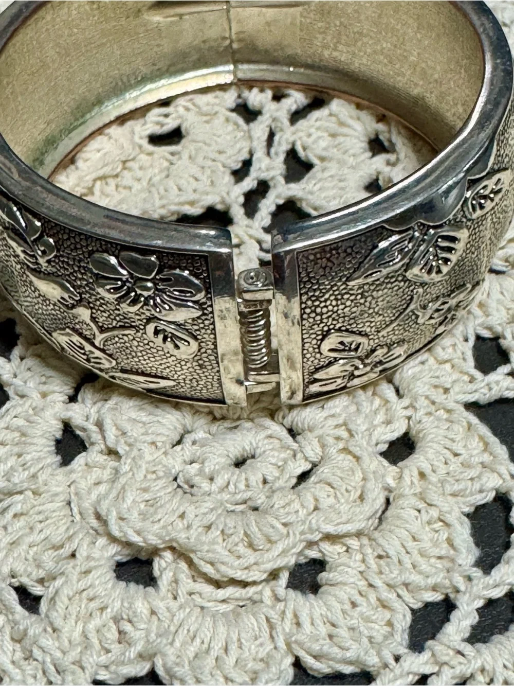 Silver Floral Engraved Cuff  Hinge Bracelet ~ 10 1/2 inches - Women Accessories